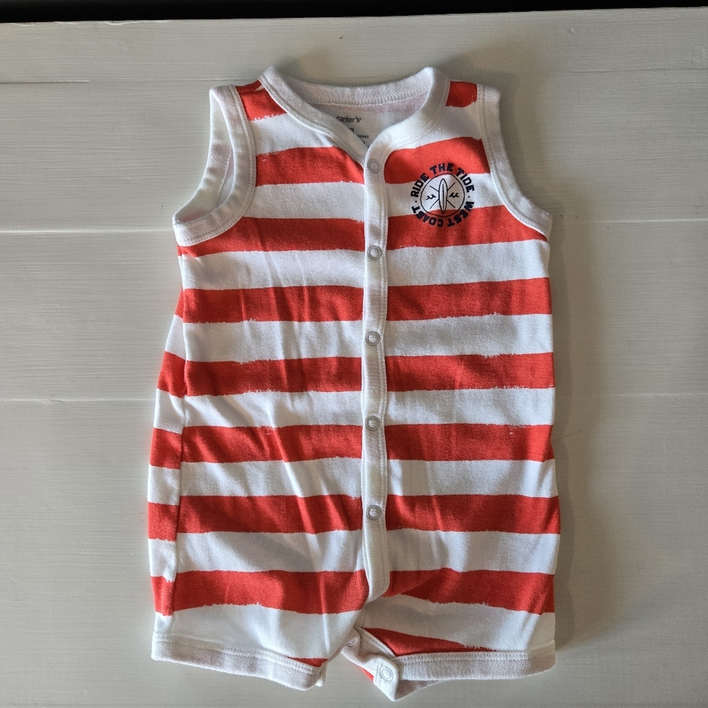 Carter's Red and White Striped Sleevless Baby Romper 9m